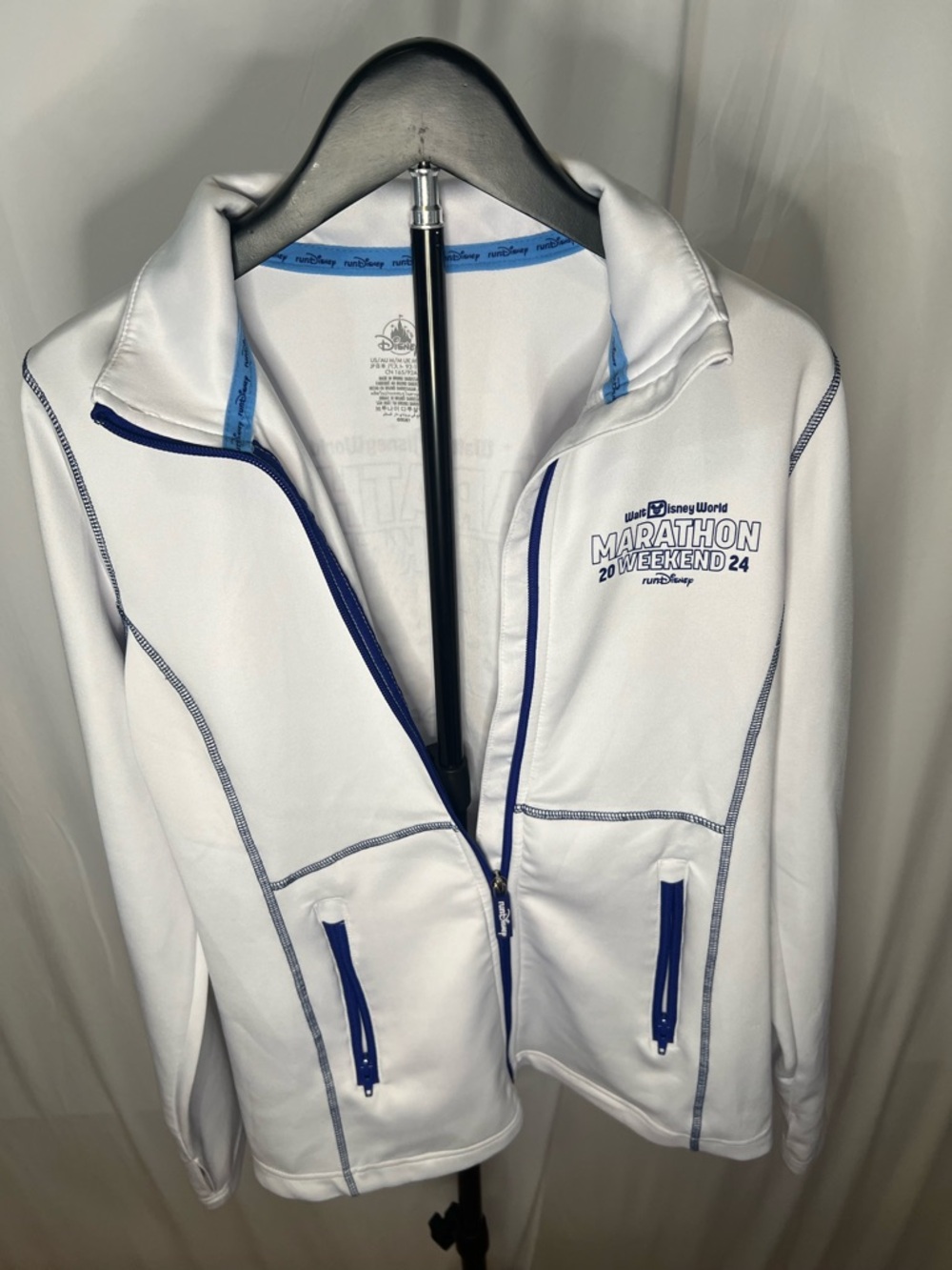Disney White Marathon Weekend 2024 Performance Jacket with Blue Trim